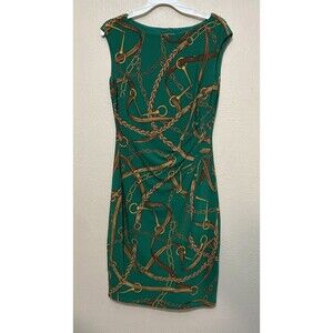 Lauren Ralph Lauren Women’s Green Equestrian Chain Knit Wrap Sleeveless Dress 6